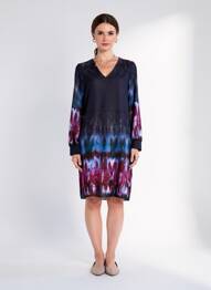 Robe mi-longue imprimé fantaisie manches longues bleu LA FEE MARABOUTEE femme