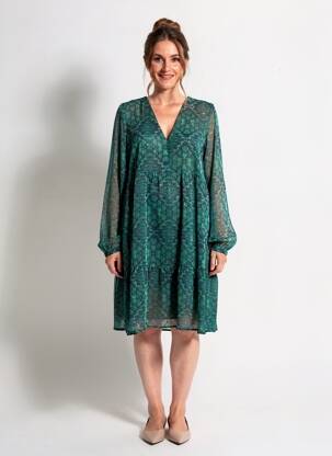 Robe mi-longue imprimé fantaisie manches longues vert LA FEE MARABOUTEE femme