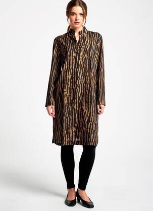 Robe mi-longue imprimé fantaisie manches longues marron CISO femme