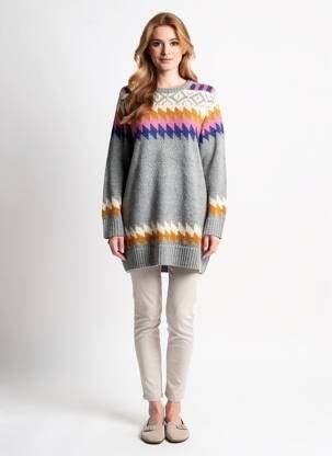 Robe pull coupe droite manches longues gris CISO femme