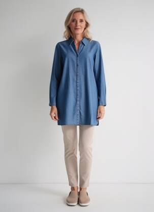 Tunique manches longues col chemisier bleu CISO femme