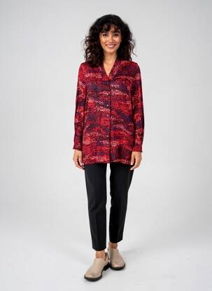 Chemisier imprimé fantaisie manches longues rouge CISO femme
