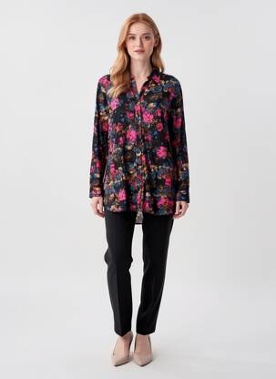 Chemisier imprimé fantaisie manches longues noir CISO femme