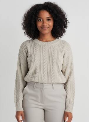 Pull coupe droite manches longues beige ORIENTIQUE NATURALLY femme