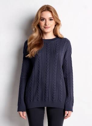 Pull col rond manches longues bleu ORIENTIQUE NATURALLY femme
