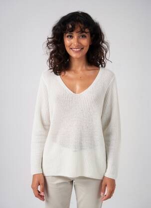 Pull coupe droite manches longues blanc L'ATELIER D'ANNA femme