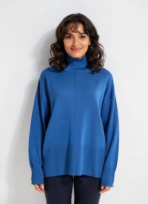 Pull col roulé coupe droite manches longues bleu JENSEN femme