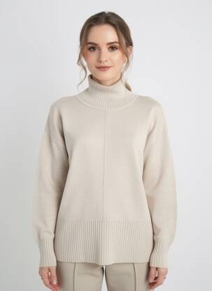 Pull col roulé coupe droite manches longues beige JENSEN femme
