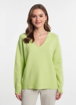 Pull col v manches longues vert L'ATELIER D'ANNA femme
