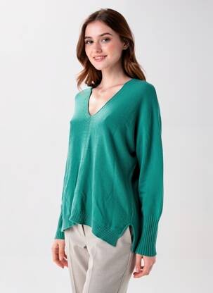 Pull col v manches longues vert LA FEE MARABOUTEE femme