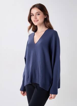 Pull coupe droite manches longues bleu LA FEE MARABOUTEE femme