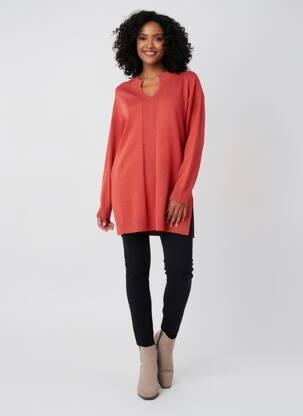 Pull tunique manches longues manches longues orange JENSEN femme