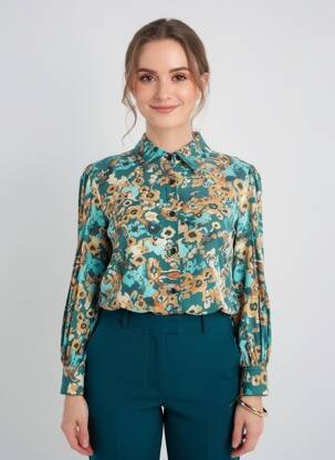 Chemisier imprimé fantaisie manches longues vert COULEURS DU TEMPS femme