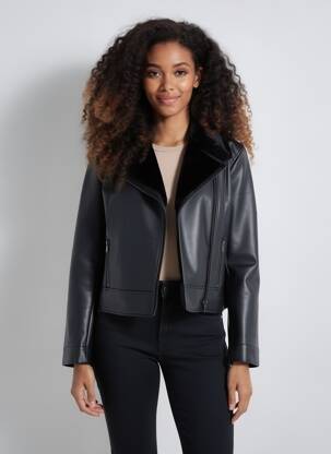 Veste simili cuir coupe cintrée noir C'EST BEAU LA VIE femme
