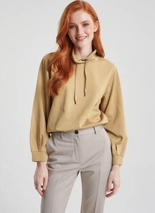 Sweat-shirt à capuche manches longues manches longues beige BRANDTEX femme