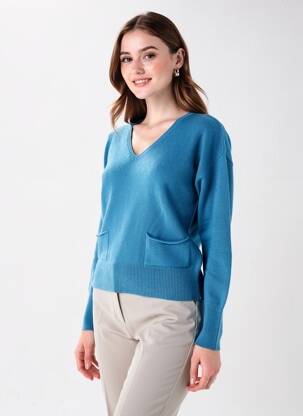 Pull coupe cintrée manches longues bleu L'ATELIER D'ANNA femme