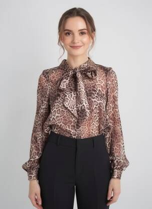 Chemisier tissage crêpe manches longues marron TUZZI femme