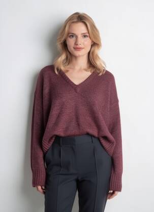 Pull tissage chiné manches longues rouge KAFFE femme