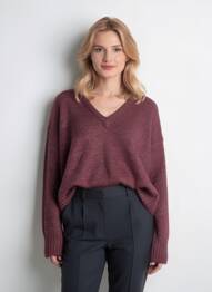 Pull tissage chiné manches longues rouge KAFFE femme