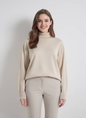 Pull col roulé tissage chiné manches longues beige JENSEN femme