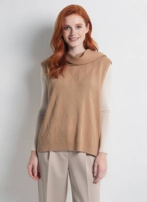 Pull stretch sans manche marron MARBLE femme