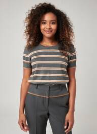 Pull tissage chiné manches courtes gris MARBLE femme
