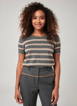 Pull tissage chiné manches courtes gris MARBLE femme
