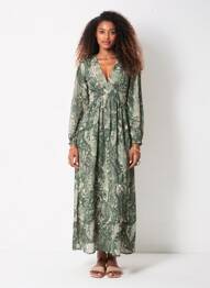 Robe longue manches longues manches longues vert IKOONE&BIANKA femme