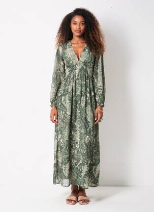 Robe longue manches longues manches longues vert IKOONE&BIANKA femme