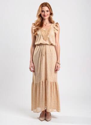 Robe longue imprimé fantaisie manches courtes jaune BRIEFLY femme