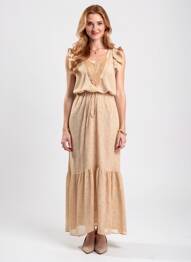 Robe longue imprimé fantaisie manches courtes jaune BRIEFLY femme