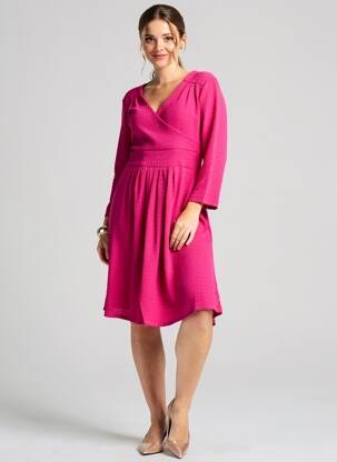 Robe mi-longue tissage crêpe manches longues rose JOY'S PARIS femme