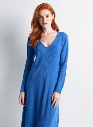 Robe mi-longue manches longues manches longues bleu FINERY femme