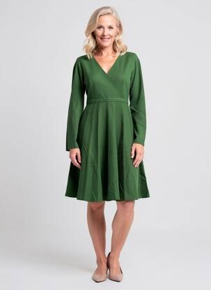 Robe mi-longue manches longues manches longues vert BL femme