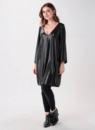 Robe mi-longue manches longues manches longues noir NEW FEELING femme