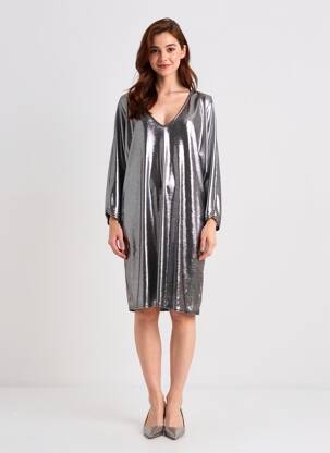 Robe mi-longue manches longues manches longues argent NEW FEELING femme
