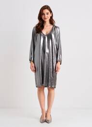 Robe mi-longue manches longues manches longues argent NEW FEELING femme