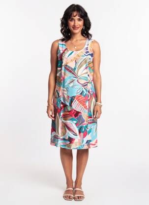 Robe mi-longue imprimé fantaisie sans manche bleu FRANCE RIVOIRE femme