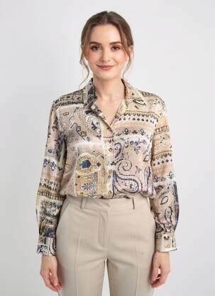 Chemisier tissage crêpe manches longues beige UNIKA femme