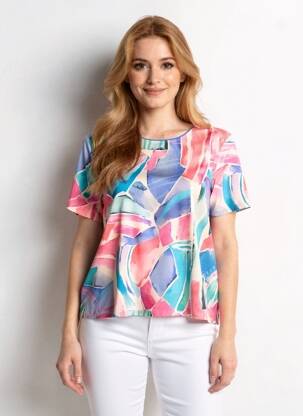 T-shirt imprimé fantaisie manches courtes bleu GENUINE femme
