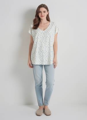 Top imprimé fantaisie manches courtes blanc CHRISTY femme