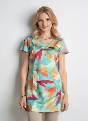 Robe mi-longue imprimé fantaisie manches courtes vert FRANCE RIVOIRE femme