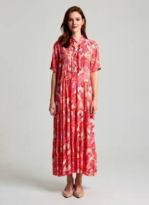 Robe longue imprimé fantaisie manches courtes rose YEST femme