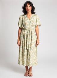 Robe mi-longue imprimé fantaisie manches courtes vert YEST femme