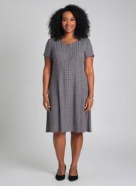 Robe mi-longue imprimé fantaisie manches courtes noir GEVANA femme