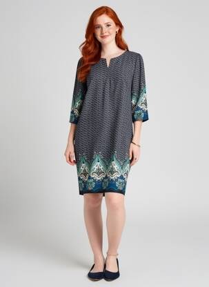 Robe mi-longue manches 3/4 manches 3/4 bleu GEVANA femme