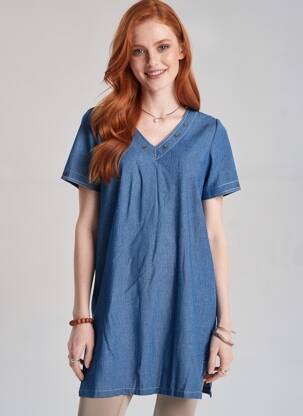 Robe mi-longue manches courtes manches courtes bleu GEVANA femme