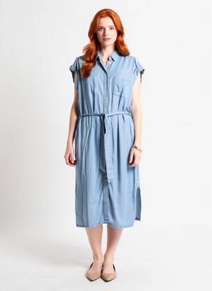 Robe mi-longue manches longues manches longues bleu YEST femme