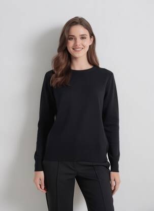 Pull coupe cintrée manches longues noir GEVANA femme