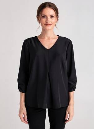 Blouse tissage popeline manches 3/4 noir GEVANA femme